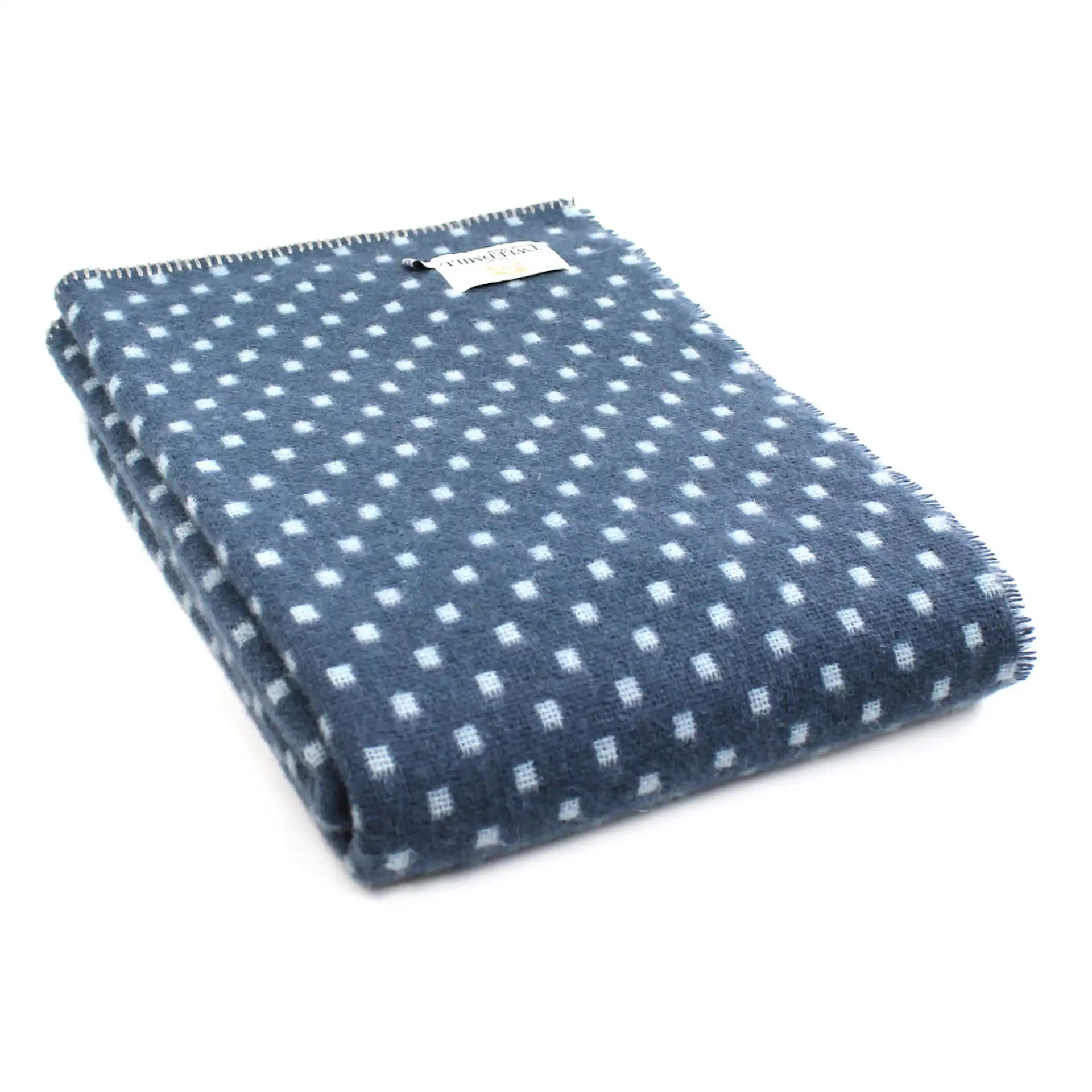 Throw from pure new wool - Dot with a Blanket Stitch Edge/Blue Slate & Duck Egg