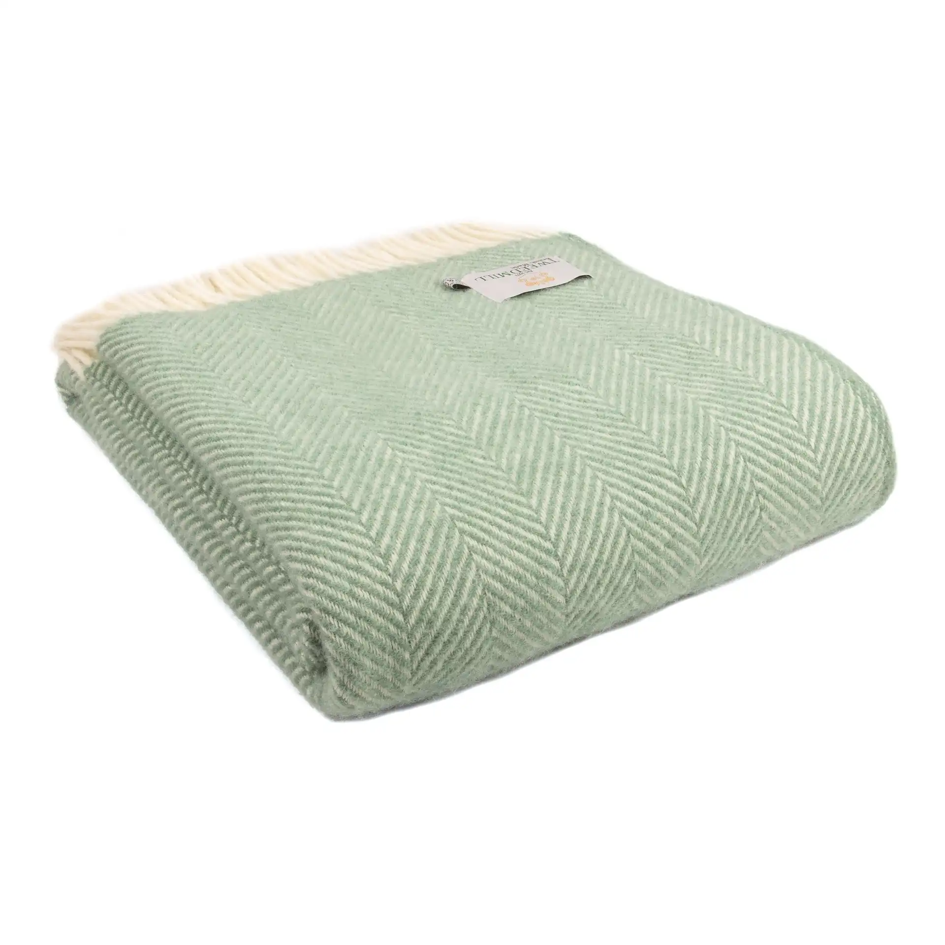 Throw from pure new wool - Fishbone/Sea Green