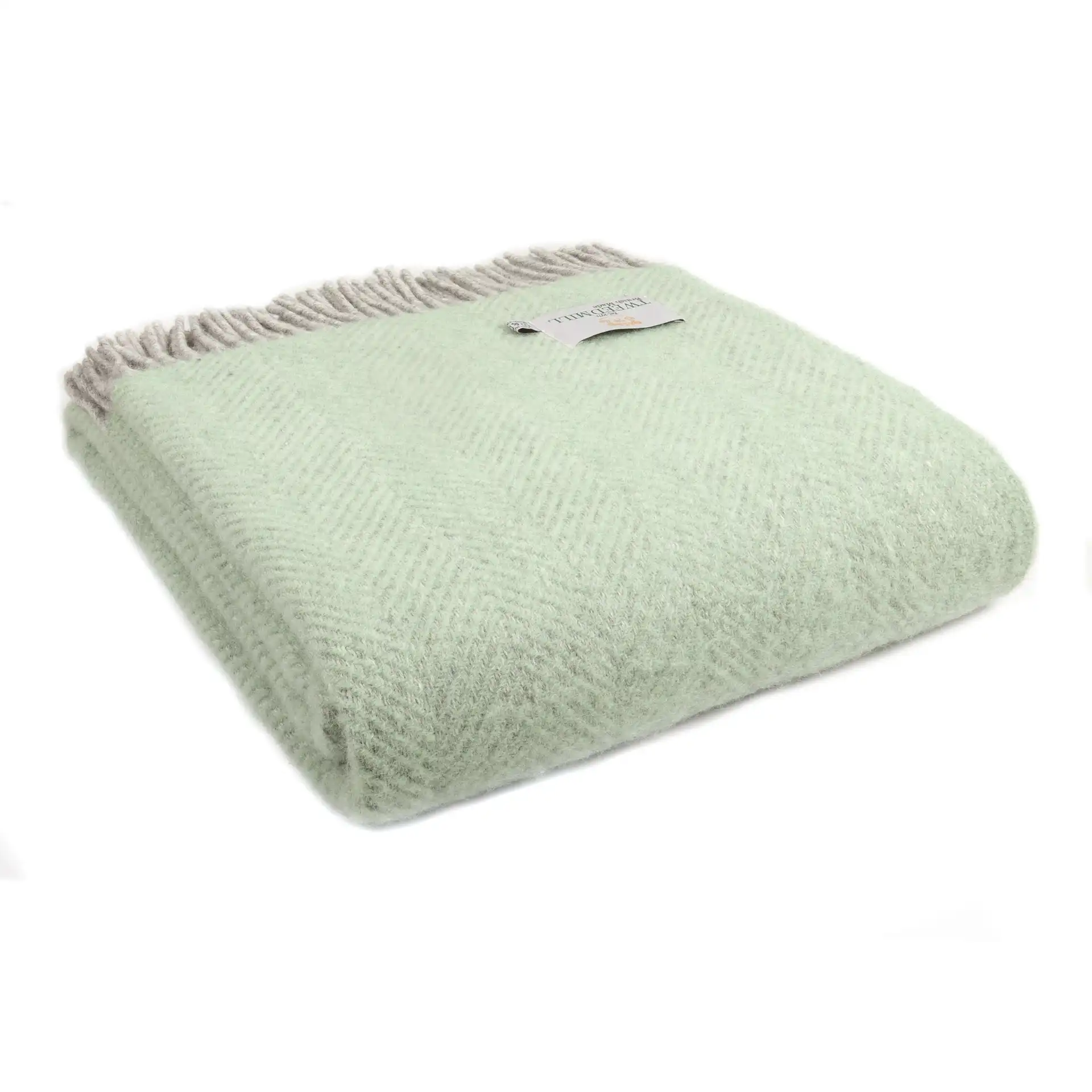 Deka z čisté vlny - Herringbone/Silver Grey & Laurel Green