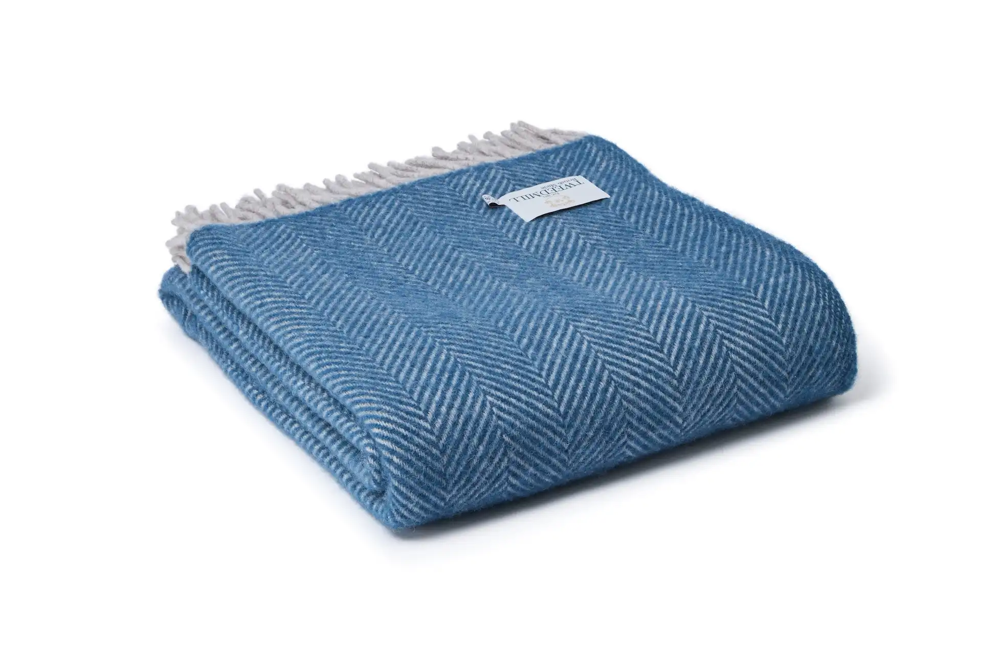 Throw from pure new wool - Herringbone/Teal & Hazel