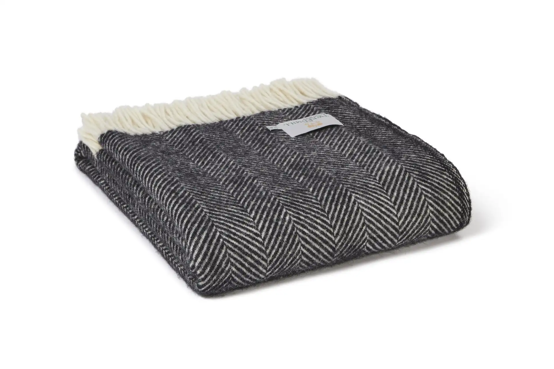 Throw from pure new wool - 70x183cms - Fishbone/Black