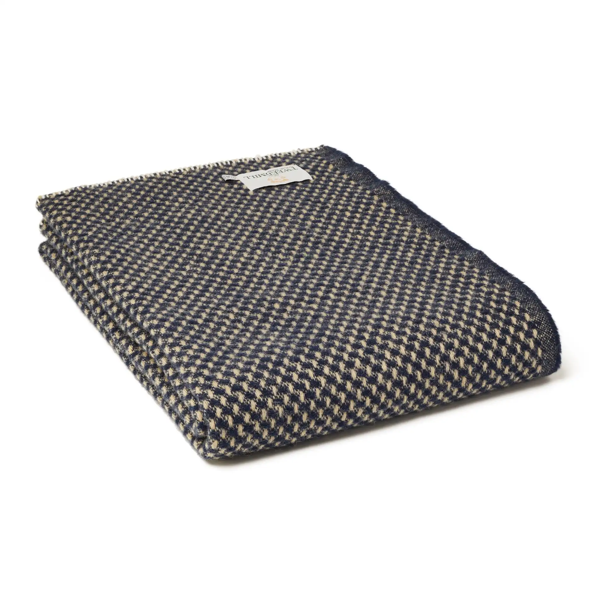 Throw from pure new wool - Twill with a Blanket Stitch Edge/Oatmeal/Navy