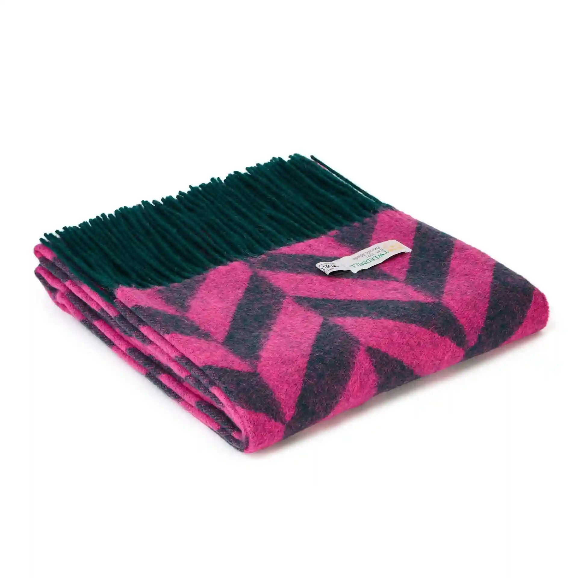 Široká vlněná šála - Chunky Herringbone/Emerald & Pink