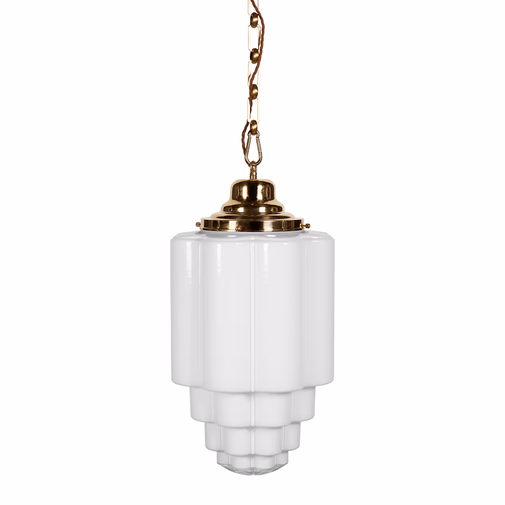 Glasshouse Polished Brass Opal Art Deco Pendant Light
