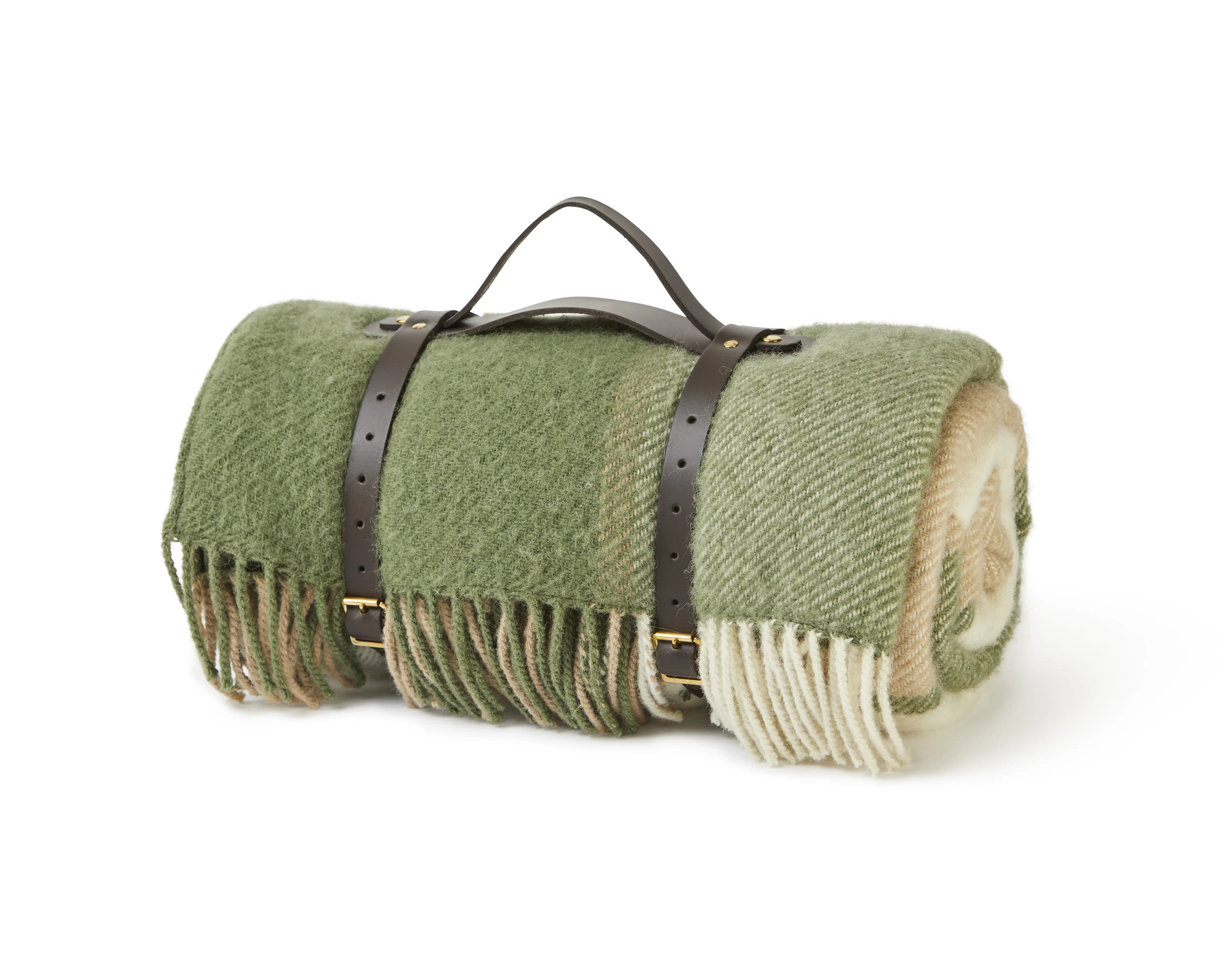 Pikniková deka - Polo - Kožené popruhy - Block Check Olive/Olive